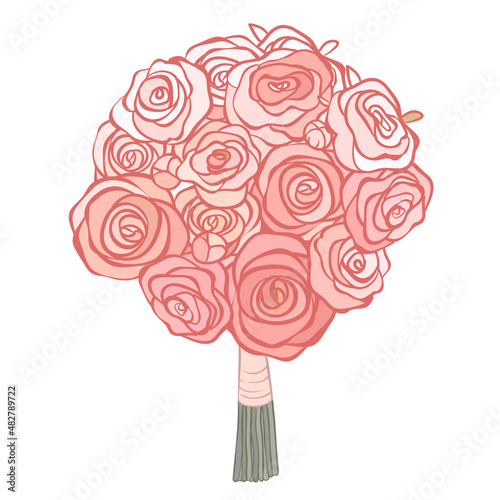 Bridal bouquet of pink roses isolated on white