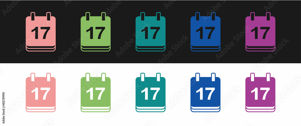 Set Saint Patricks day with calendar icon isolated on black and white background. Date 17 March. Vector Set Saint Patricks day with calendar icon isolated on black and white background. Date 17 March. Vector