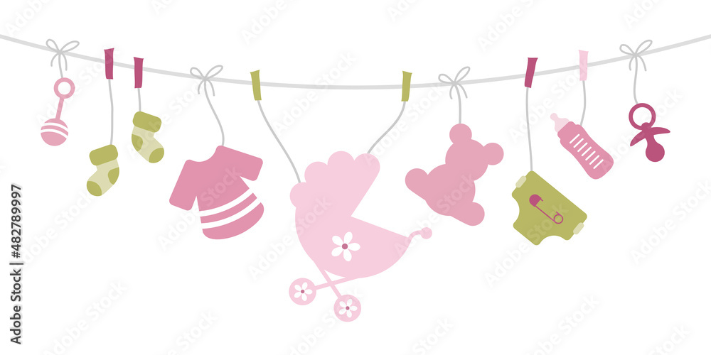 Gebogene Leine Babysymbole Mädchen Rosa Olivgrün Gebogene Leine Babysymbole Mädchen Rosa Olivgrün