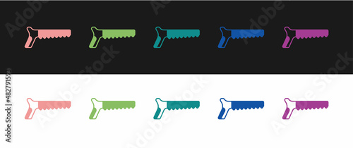 Set Hand saw icon isolated on black and white background. Vector