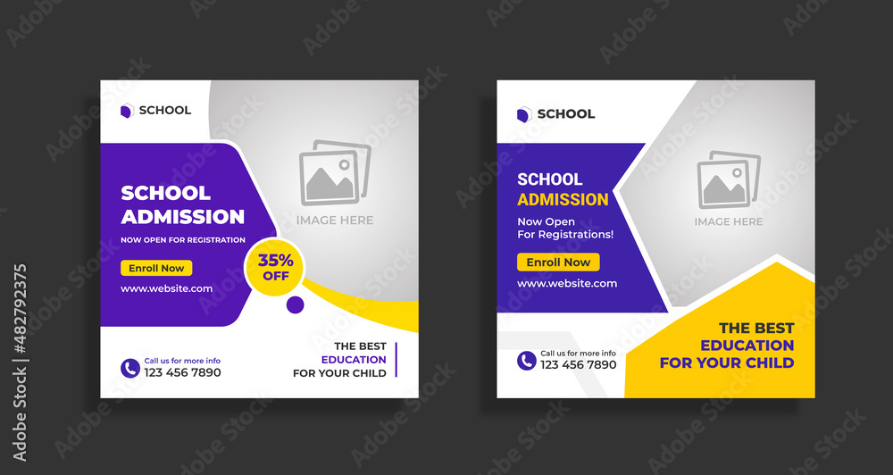 School admission social media post and web banner square flyer template School admission social media post and web banner square flyer template