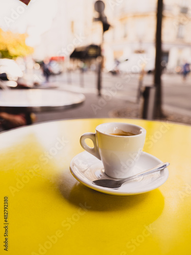 Espresso coffee on a cafe terrace in Paris France