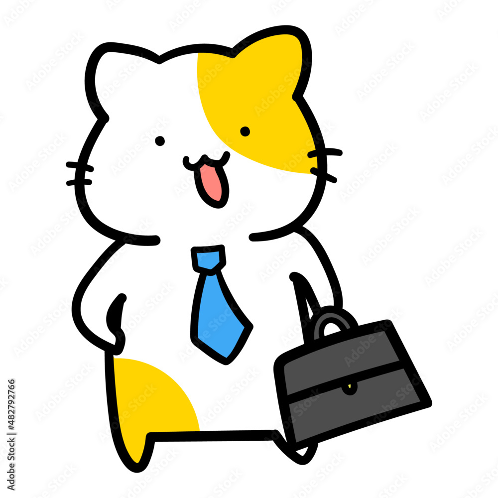 新入社員なかわいいねこのキャラクターの手書き風イラスト Stock Vector Adobe Stock