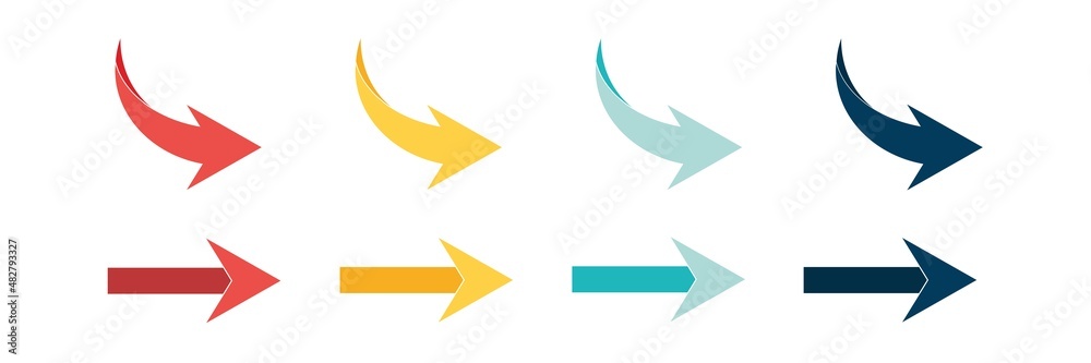 Arrow icon set. Colored arrow symbols. Arrow of different types. Arrow isolated vector graphic elements.