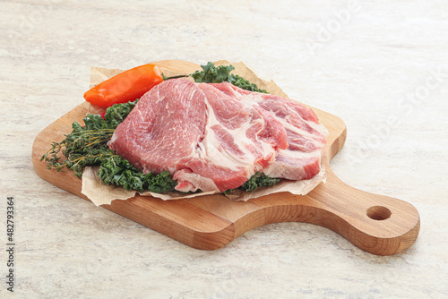 Raw pork neck for cooking