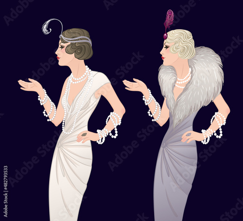 Flapper girl: Retro party invitation design template. Vector illustration.