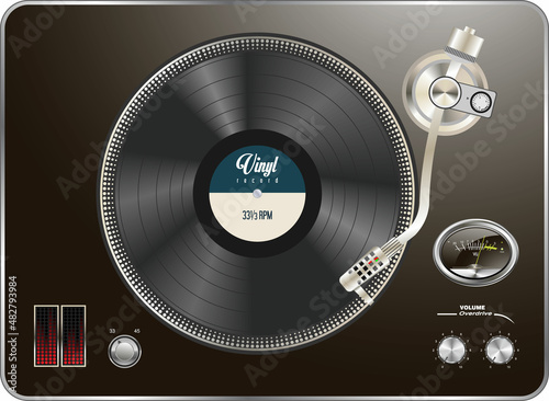 Vintage record player with retro vinyl disc