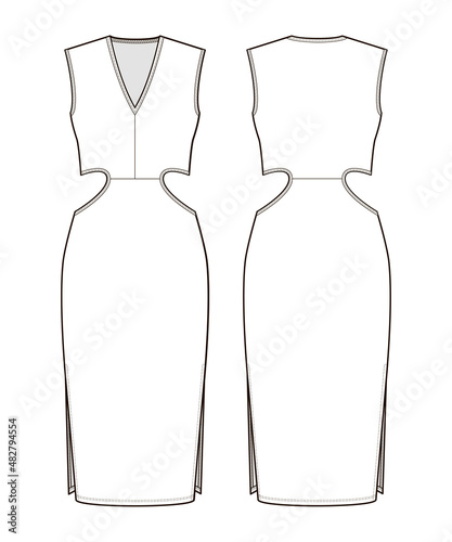 Fashion technical drawing of jersey cutout dress