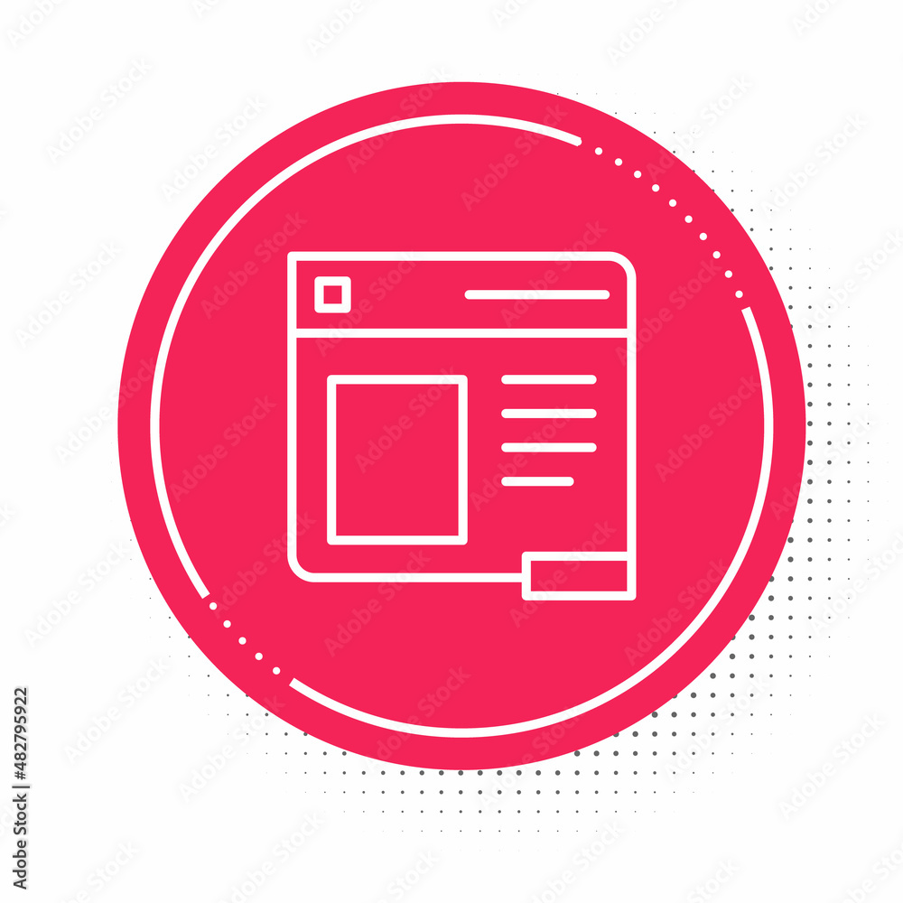 White line Browser window icon isolated on white background. Red circle button. Vector White line Browser window icon isolated on white background. Red circle button. Vector