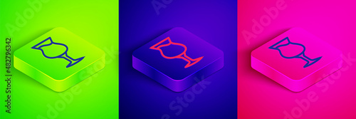 Isometric line Glass of beer icon isolated on green, blue and pink background. Square button. Vector