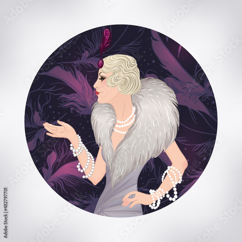 Flapper girl: Retro party invitation design template. Vector illustration.