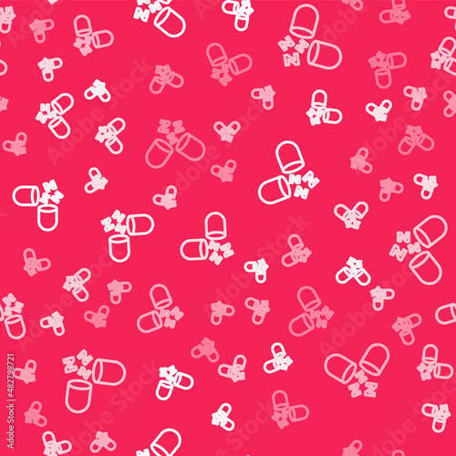 White line Sleeping pill icon isolated seamless pattern on red background. Vector