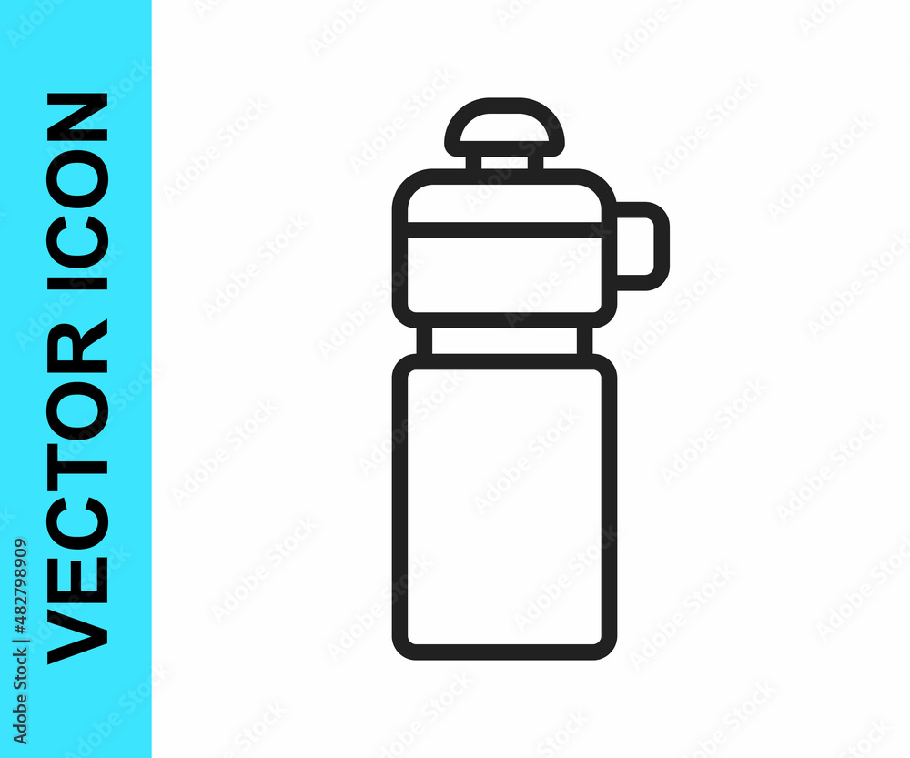 Black line Fitness shaker icon isolated on white background. Sports shaker bottle with lid for water and protein cocktails. Vector Black line Fitness shaker icon isolated on white background. Sports shaker bottle with lid for water and protein cocktails. Vector