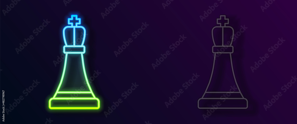 Glowing neon line Chess icon isolated on black background. Business strategy. Game, management, finance. Vector Glowing neon line Chess icon isolated on black background. Business strategy. Game, management, finance. Vector
