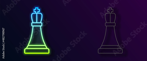 Glowing neon line Chess icon isolated on black background. Business strategy. Game, management, finance. Vector