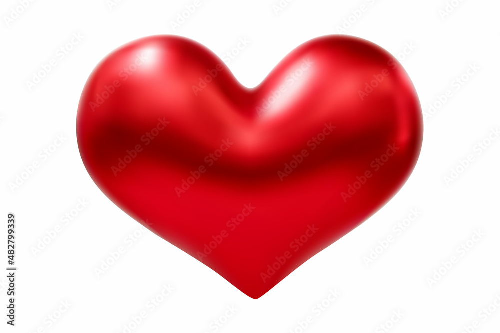 Red heart isolated on white background. St valentines symbol. 3d realistic Illustration with a red valentine heart.