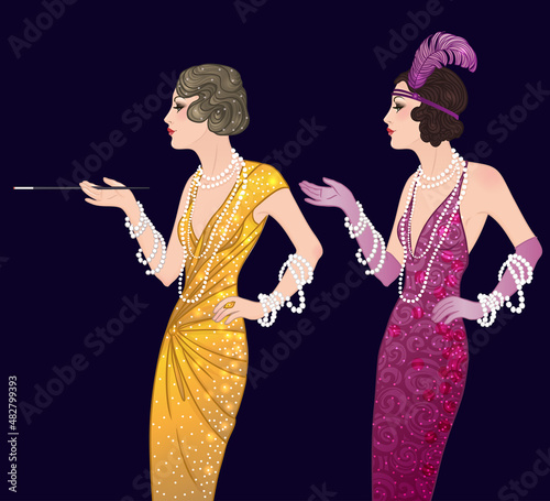 Flapper girl: Retro party invitation design template. Vector illustration.
