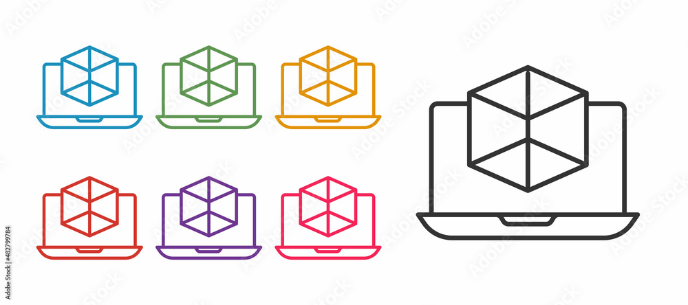 Set line 3d modeling icon isolated on white background. Augmented reality or virtual reality. Set icons colorful. Vector Set line 3d modeling icon isolated on white background. Augmented reality or virtual reality. Set icons colorful. Vector