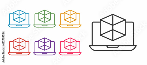 Set line 3d modeling icon isolated on white background. Augmented reality or virtual reality. Set icons colorful. Vector