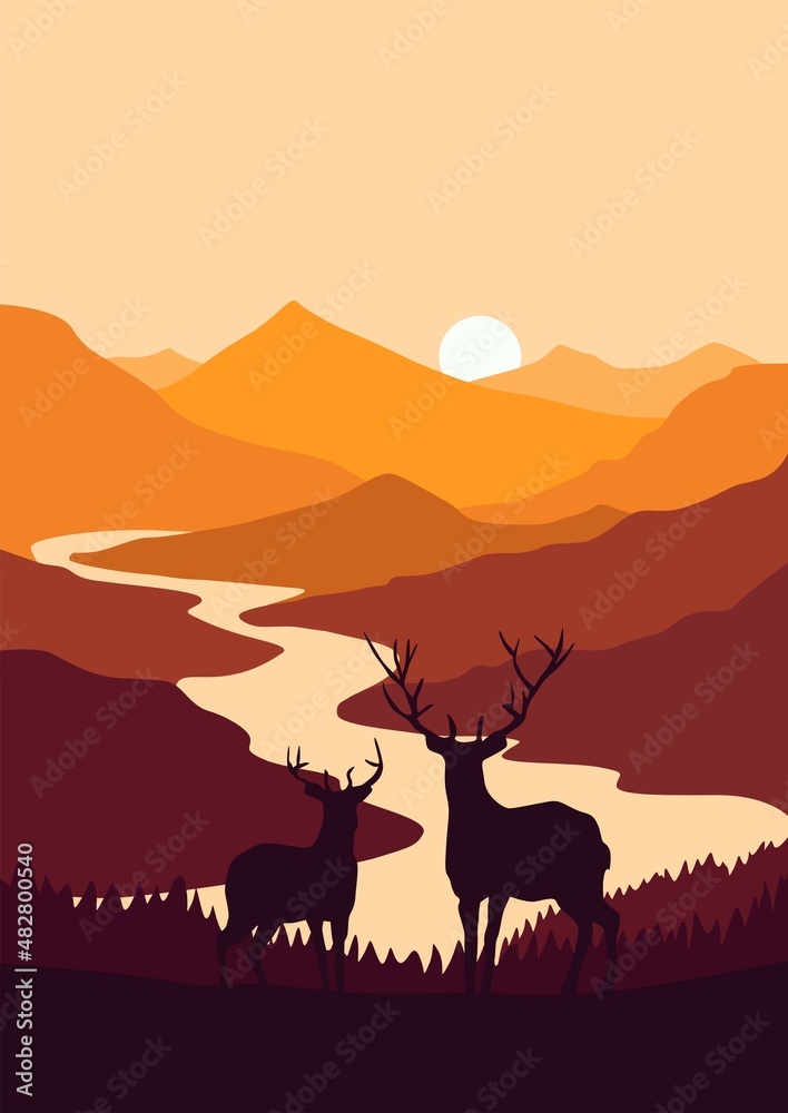 savanna landscape with deer