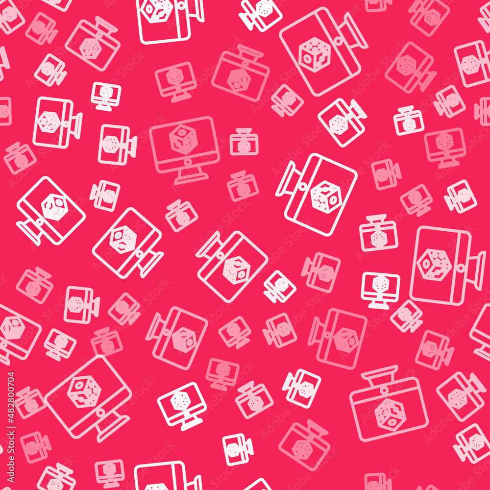 White line Game dice icon isolated seamless pattern on red background. Casino gambling. Vector White line Game dice icon isolated seamless pattern on red background. Casino gambling. Vector