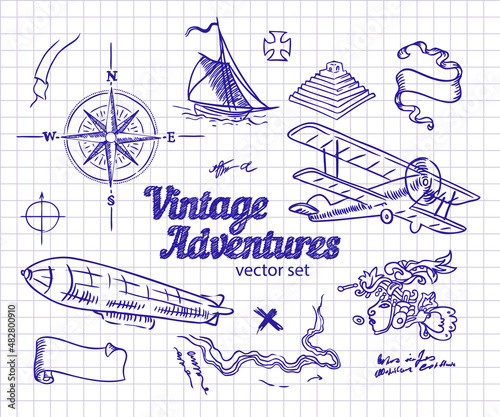 Vintage Adventures: vector set. Design elements