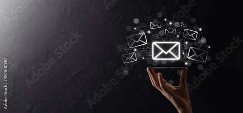 Email marketing and newsletter concept.Contact us by newsletter email and protect your personal information from spam mail concept.Scheme of direct sales in business. List of clients for mailing.