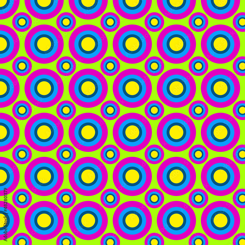 Large and small circles Bright colors Seamless geometrical pattern Retro Vintage design