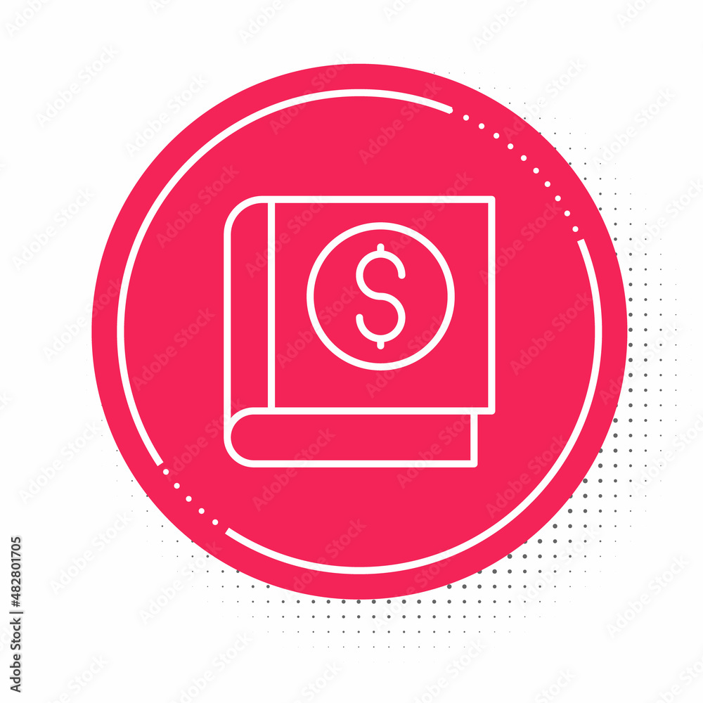 White line Financial book icon isolated on white background. Red circle button. Vector White line Financial book icon isolated on white background. Red circle button. Vector