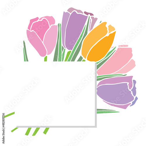 Tulip flower bouquet sketch drawing vector greeting card in pastel color