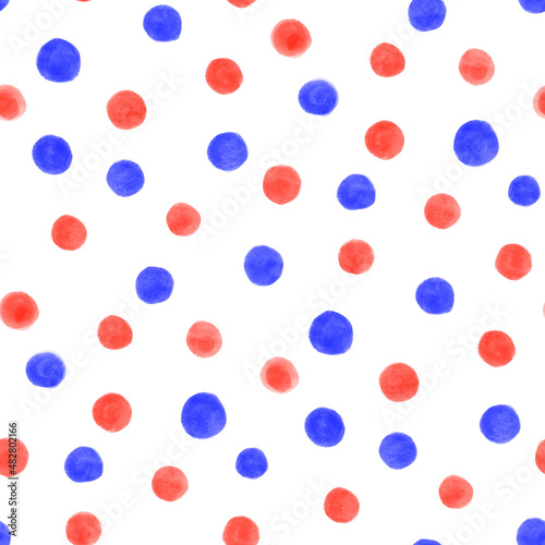 pattern with red and blue dots  spots  Watercolor seamless pattern