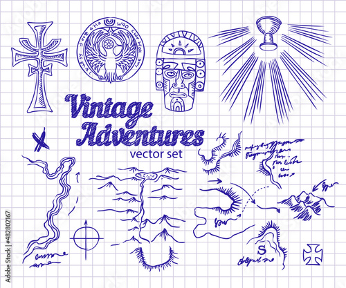 Vintage Adventures: vector set. Design elements