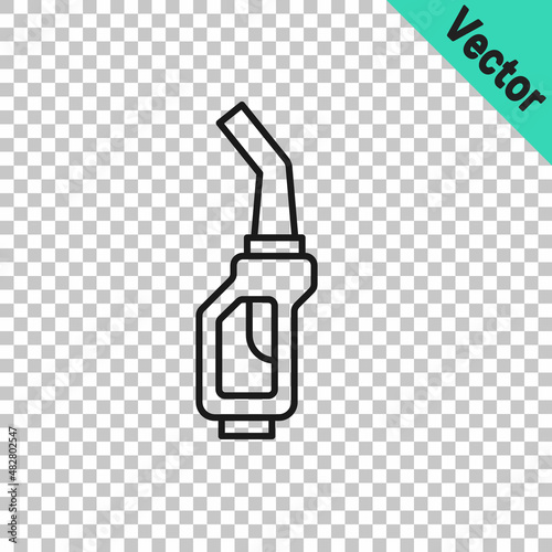 Black line Gasoline pump nozzle icon isolated on transparent background. Fuel pump petrol station. Refuel service sign. Gas station icon. Vector
