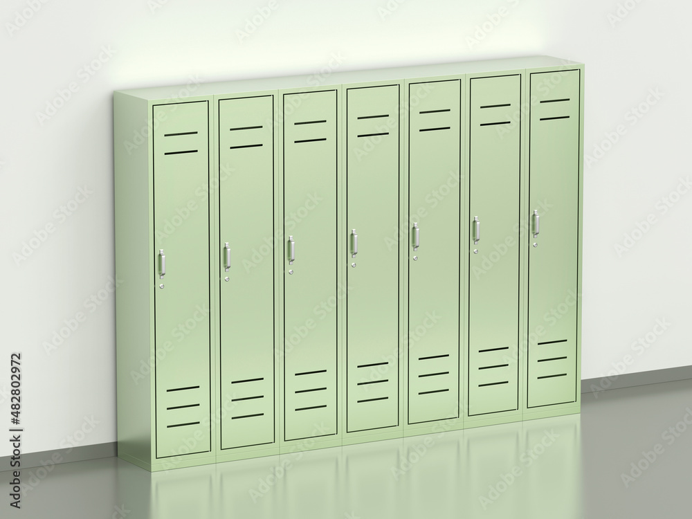 Row with metal lockers in the room Row with metal lockers in the room