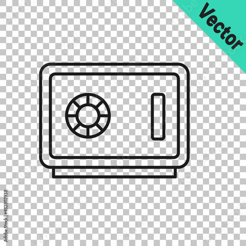 Black line Safe icon isolated on transparent background. The door safe a bank vault with a combination lock. Reliable Data Protection. Vector
