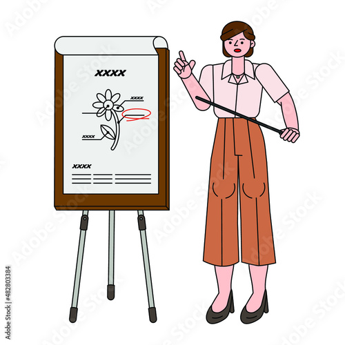 Female teacher vector illustration in line filled design