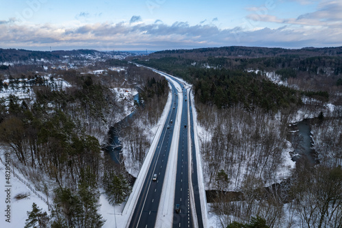 Aerial winter day view of Pavilnys regional park, Vilnius, Lithuania photo