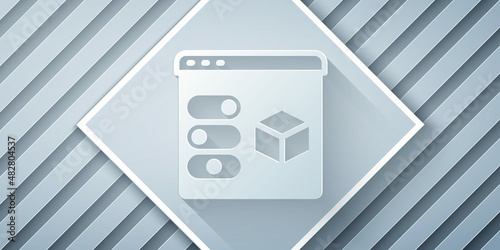 Paper cut 3D printer icon isolated on grey background. 3d printing. Paper art style. Vector
