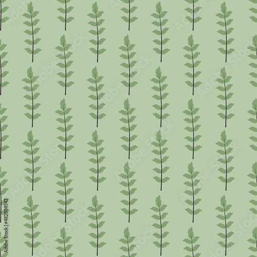 simple cute floral pattern - beautiful little leaves of a plant on a green background