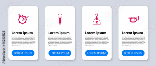 Set Trumpet, Balalaika, Microphone and Drum with drum sticks. Business infographic template. Vector