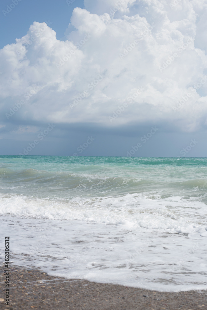 mar, color turqueza, playa, rocas, olas, hermoso paisaje, nubes