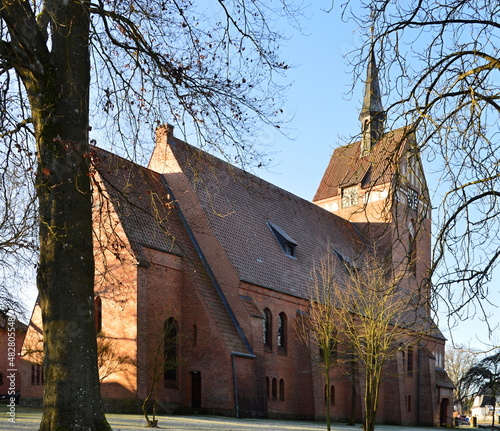 Historische Kirche im Winter in Bispingen, Niedersachsen photo
