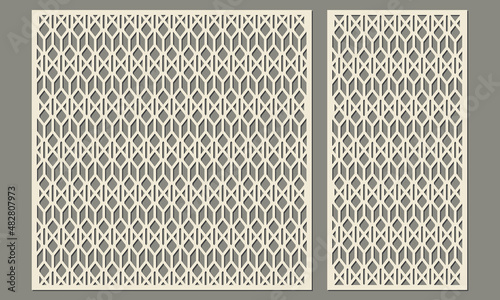 Panel for laser cutting. Abstract geometric pattern in the form of intertwined lines. Template for cutting plywood, wood, paper, cardboard and metal.