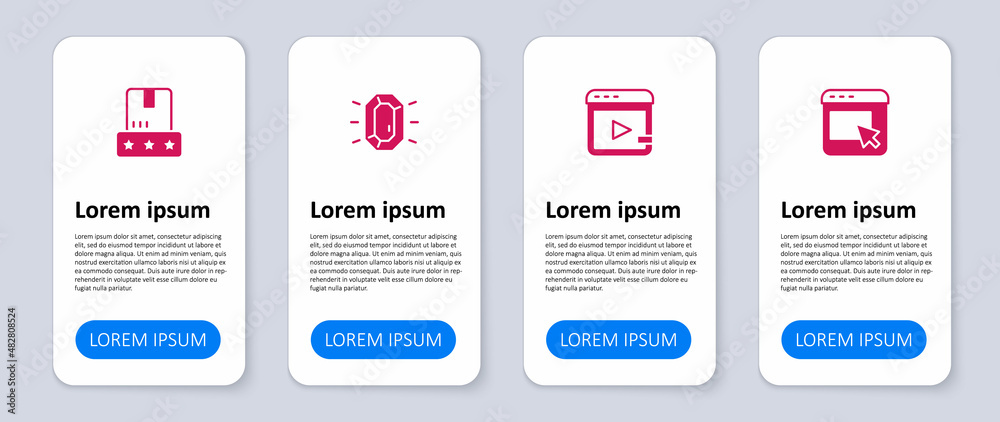 Set Advertising, Video advertising, Diamond and Consumer product rating. Business infographic template. Vector