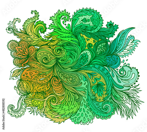 Vector colorful paisley texture with abstract flowers