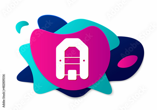 Color Rafting boat icon isolated on white background. Inflatable boat with paddles. Water sports, extreme sports, holiday, vacation. Abstract banner with liquid shapes. Vector