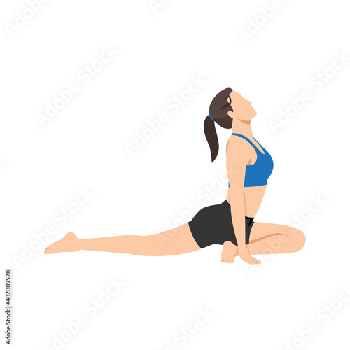 Woman doing Pigeon pose aka Pada rajakapotasana exercise. Flat vector illustration isolated on white background