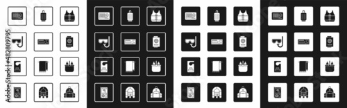 Set Life jacket, Travel ticket, Diving mask and snorkel, Passport with visa stamp, Suitcase, Cooler bag water and Please do not disturb icon. Vector