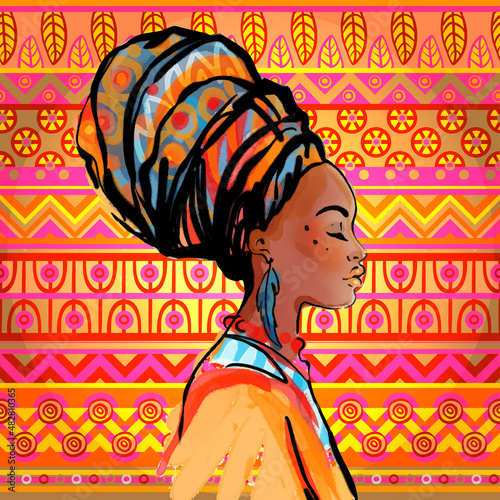 Portrait of beautiful African woman in turban (profile view)