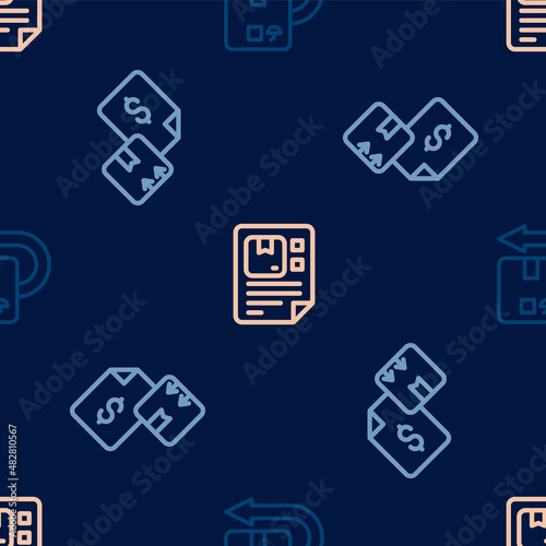 Set line Return cardboard box, Waybill and on seamless pattern. Vector